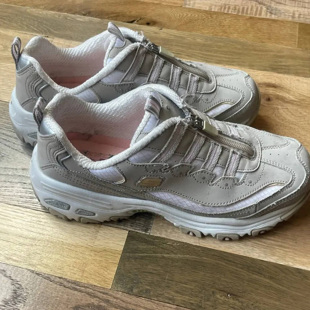 Skechers D'Lites 13080 TPE Women's 7 Beige Pink Zip Chunky Sneakers  Description